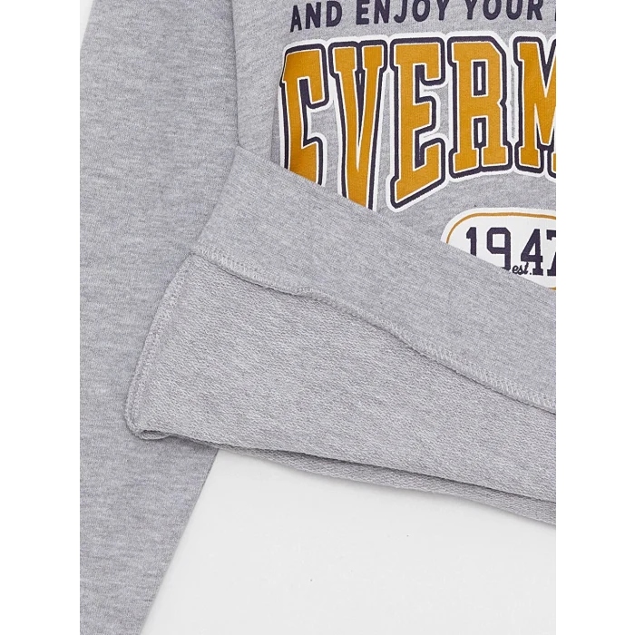 LCW Kids Gri Kapüşonlu Baskılı Uzun Kollu Erkek Çocuk Sweatshirt