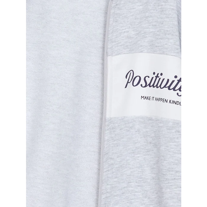 LCW Kids Gri Kapüşonlu Baskılı Uzun Kollu Kız Çocuk Fermuarlı Sweatshirt