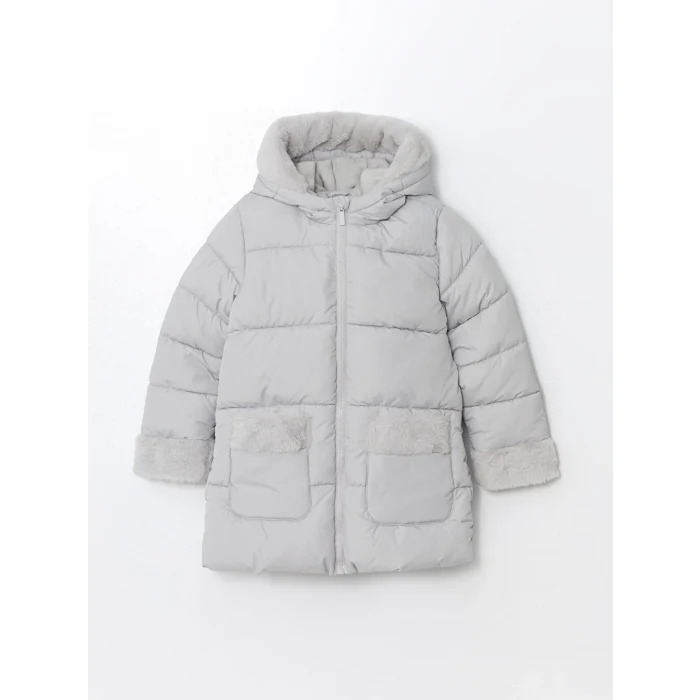 LCW Kids Gri Kapüşonlu Kız Çocuk Kaban