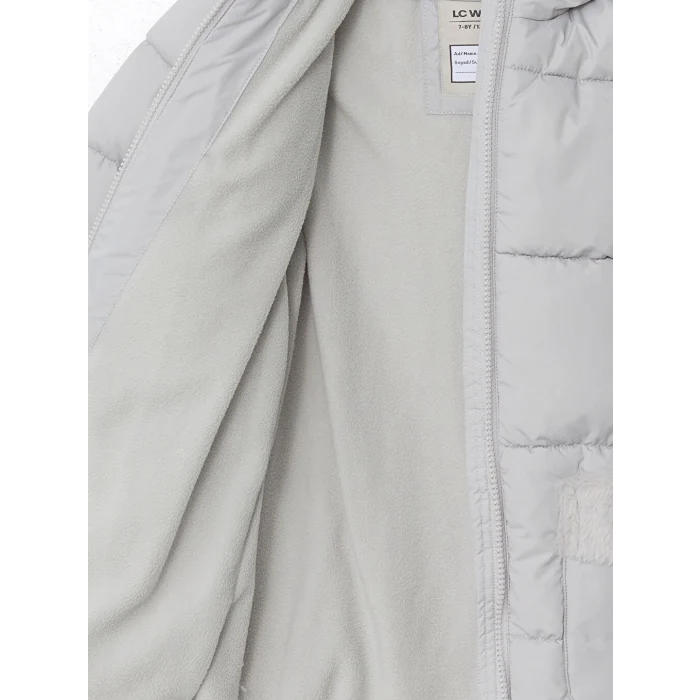 LCW Kids Gri Kapüşonlu Kız Çocuk Kaban