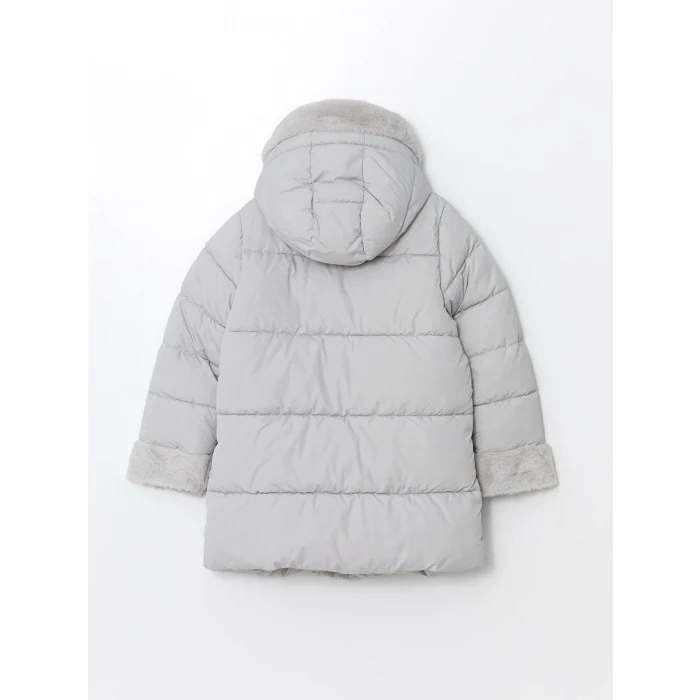 LCW Kids Gri Kapüşonlu Kız Çocuk Kaban