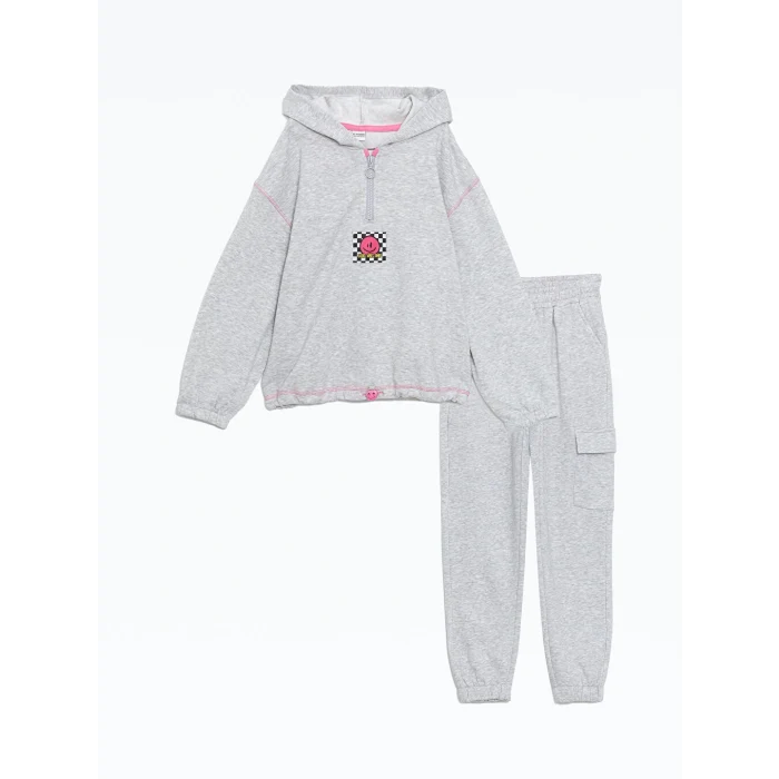LCW Kids Gri Kapüşonlu Kız Çocuk Kalın Eşofman Takım