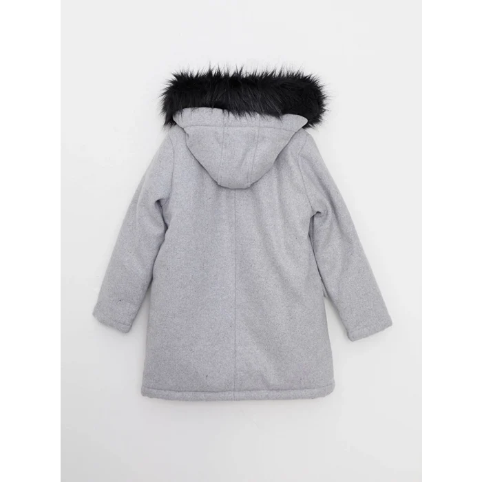 LCW Kids Gri Kapüşonlu Kız Çocuk Kaşe Kaban