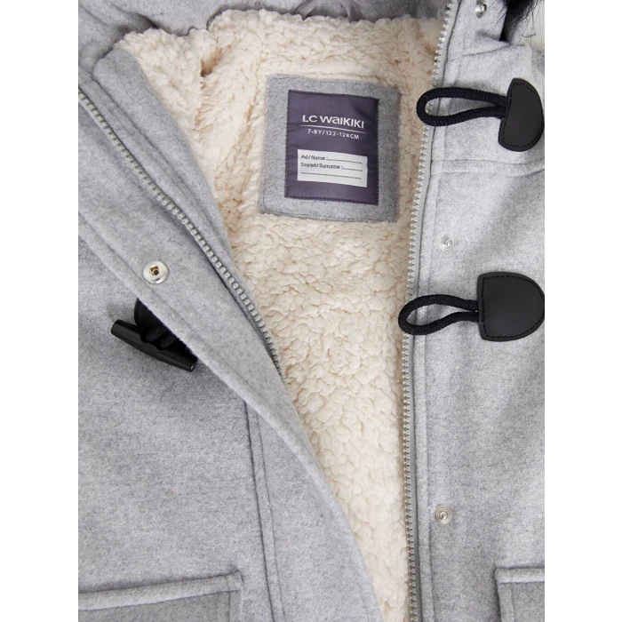 LCW Kids Gri Kapüşonlu Kız Çocuk Kaşe Kaban