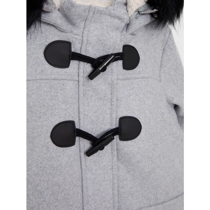 LCW Kids Gri Kapüşonlu Kız Çocuk Kaşe Kaban