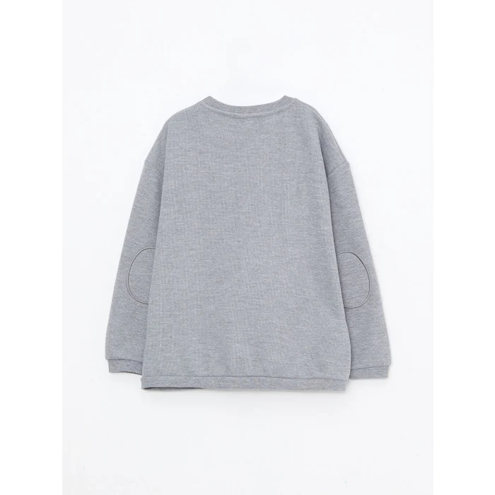 LCW Kids Gri Rahat Kalıp Bisiklet Yaka Nakış Detaylı Erkek Çocuk Tişört