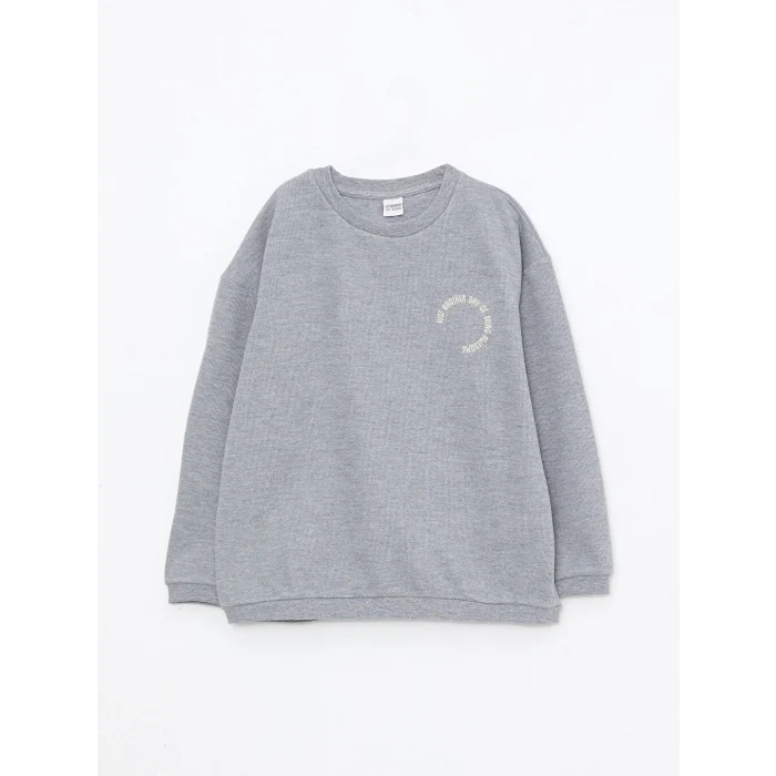 LCW Kids Gri Rahat Kalıp Bisiklet Yaka Nakış Detaylı Erkek Çocuk Tişört