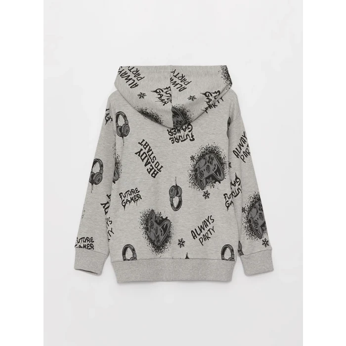 LCW Kids Gri Rahat Kalıp Kapüşonlu Baskılı Erkek Çocuk Tişört