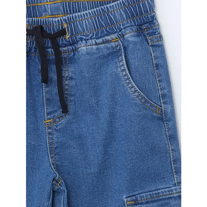 LCW Kids İndigo Beli Lastikli Erkek Çocuk Kargo Jean Pantolon