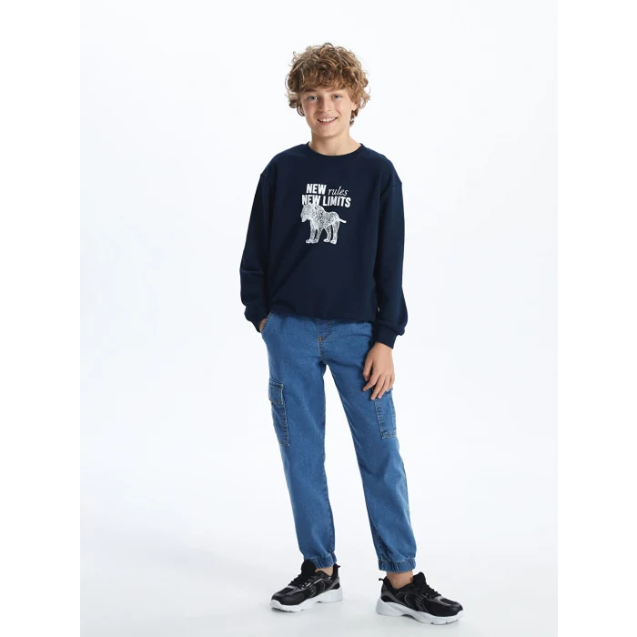 LCW Kids İndigo Beli Lastikli Erkek Çocuk Kargo Jean Pantolon