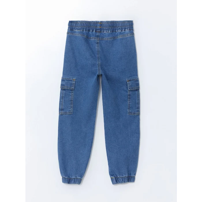 LCW Kids İndigo Beli Lastikli Erkek Çocuk Kargo Jean Pantolon
