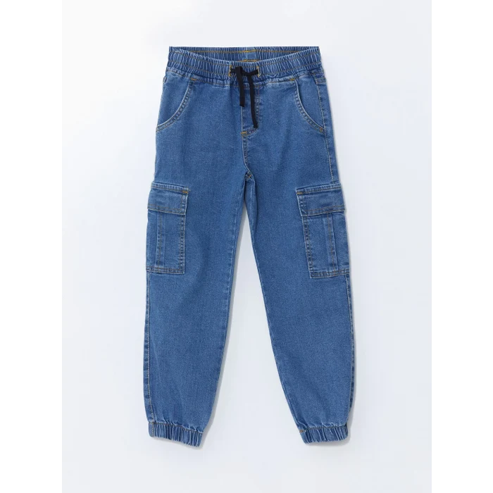 LCW Kids İndigo Beli Lastikli Erkek Çocuk Kargo Jean Pantolon