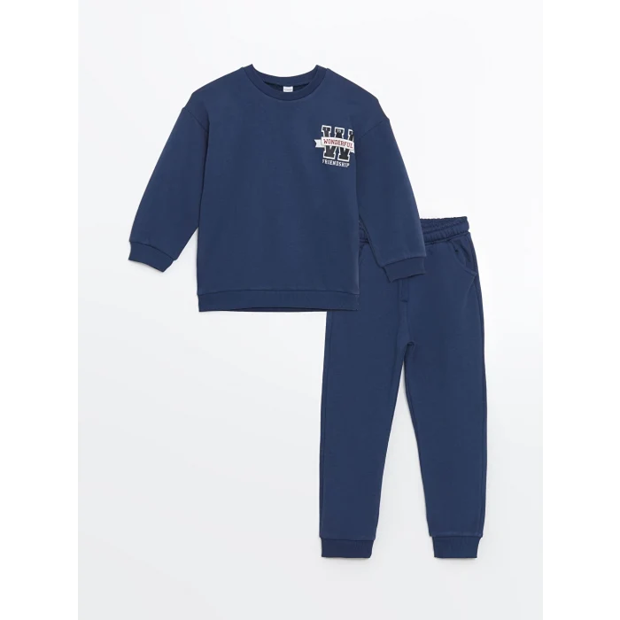 LCW Kids İndigo Bisiklet Yaka Erkek Çocuk Sweatshirt ve Eşofman Alt 2li
