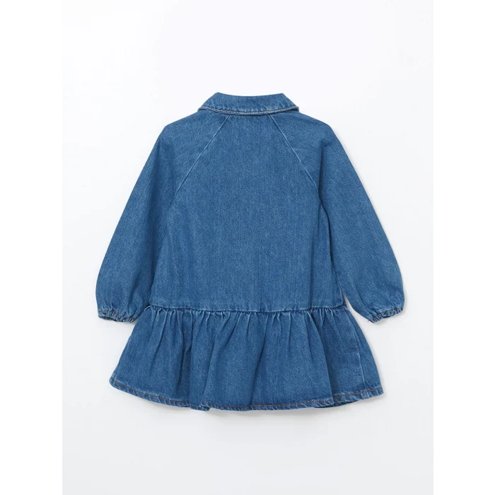 LCW Kids İndigo Uzun Kollu Nakışlı Kız Bebek Jean Elbise