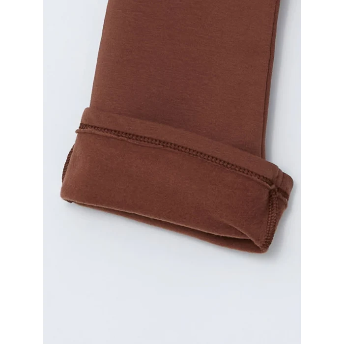 LCW Kids Kahverengi Bisiklet Yaka Çizgili Kız Çocuk Sweatshirt ve Tayt 2li Takım