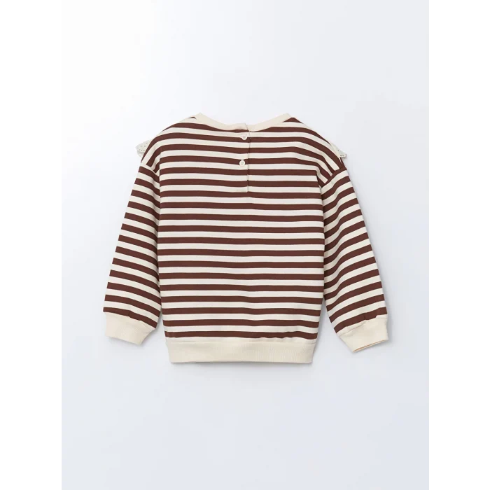 LCW Kids Kahverengi Bisiklet Yaka Çizgili Kız Çocuk Sweatshirt ve Tayt 2li Takım