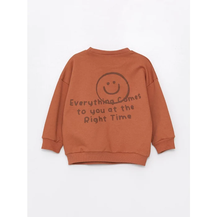 LCW Kids Kahverengi Bisiklet Yaka Erkek Bebek Sweatshirt ve Eşofman Alt 2li