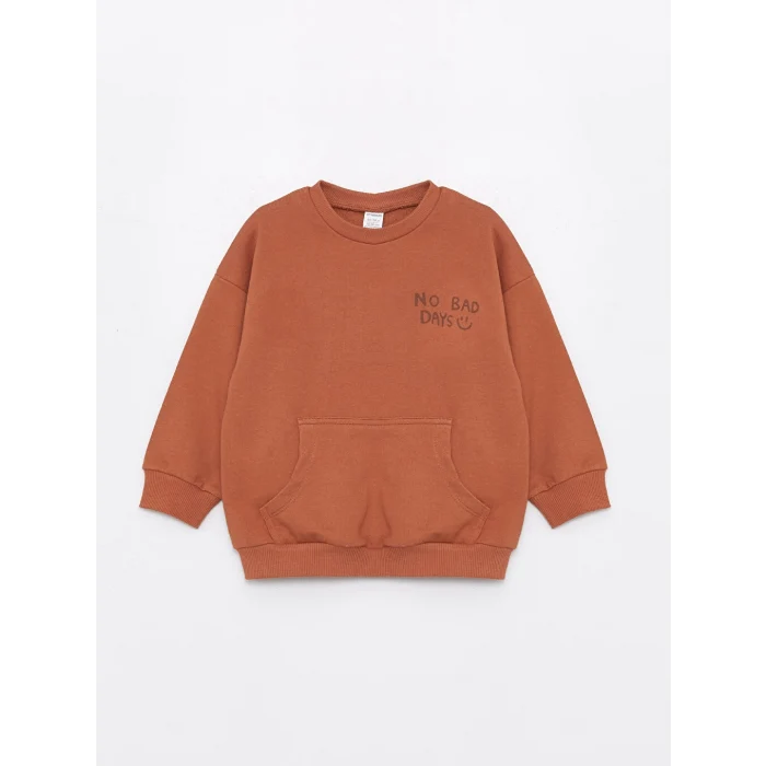 LCW Kids Kahverengi Bisiklet Yaka Erkek Bebek Sweatshirt ve Eşofman Alt 2li