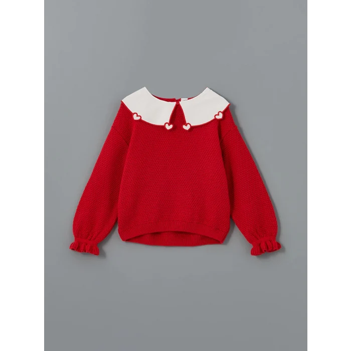 LCW Kids Kırmızı Bebe Yaka Kız Çocuk Kazak