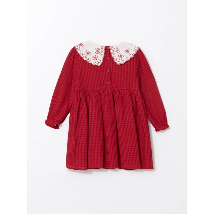 LCW Kids Kırmızı Bebe Yaka Nakışlı Kız Çocuk Elbise
