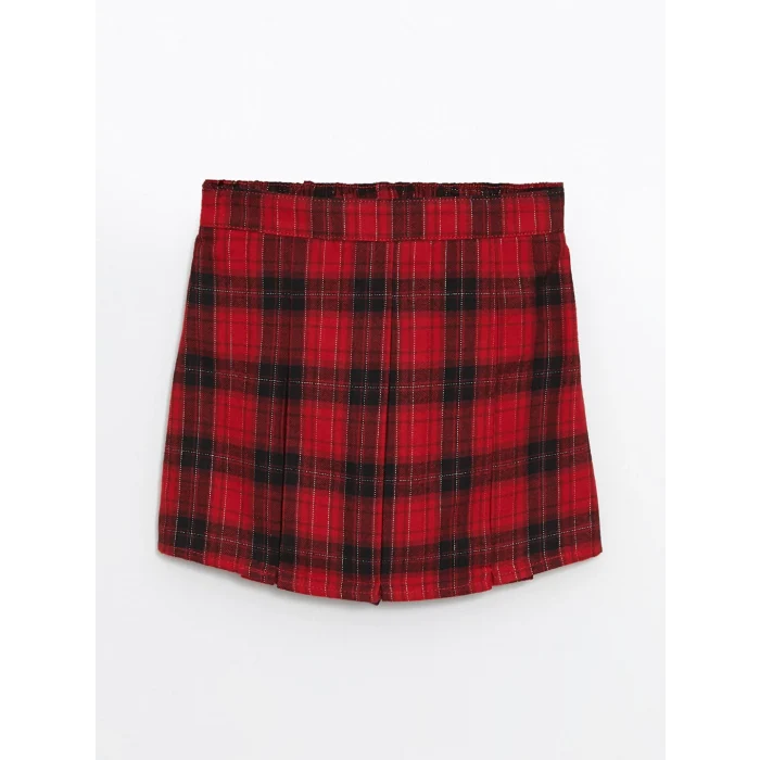 LCW Kids Kırmızı Beli Lastikli Ekose Kız Çocuk Şort Etek