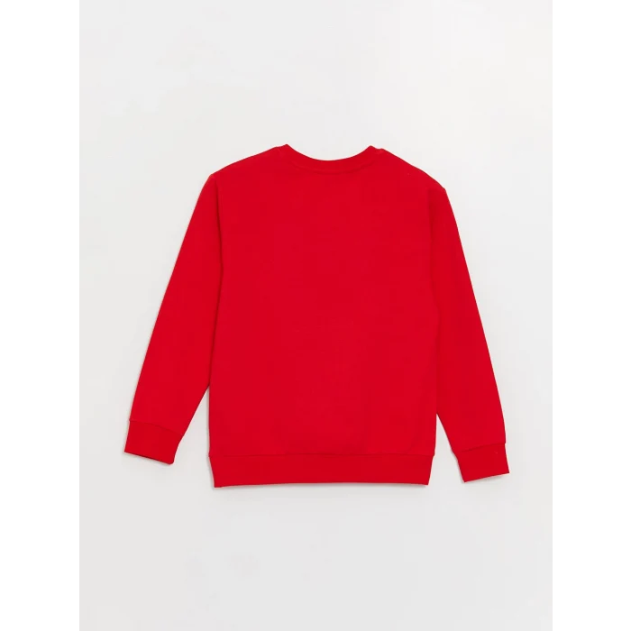 LCW Kids Kırmızı Bisiklet Yaka Yılbaşı Temalı Uzun Kollu Erkek Çocuk Sweatshirt