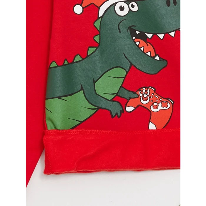 LCW Kids Kırmızı Bisiklet Yaka Yılbaşı Temalı Uzun Kollu Erkek Çocuk Sweatshirt