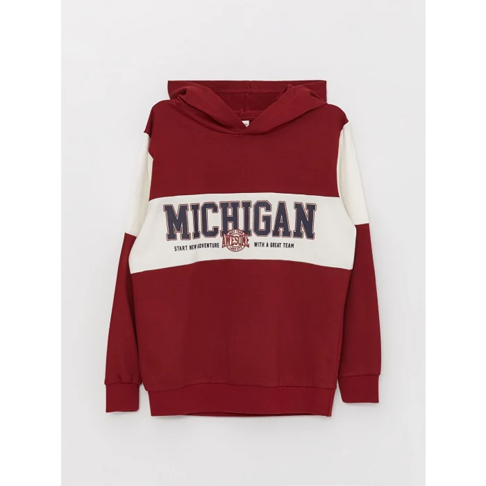 LCW Kids Kırmızı Kapüşonlu Baskılı Uzun Kollu Erkek Çocuk Sweatshirt