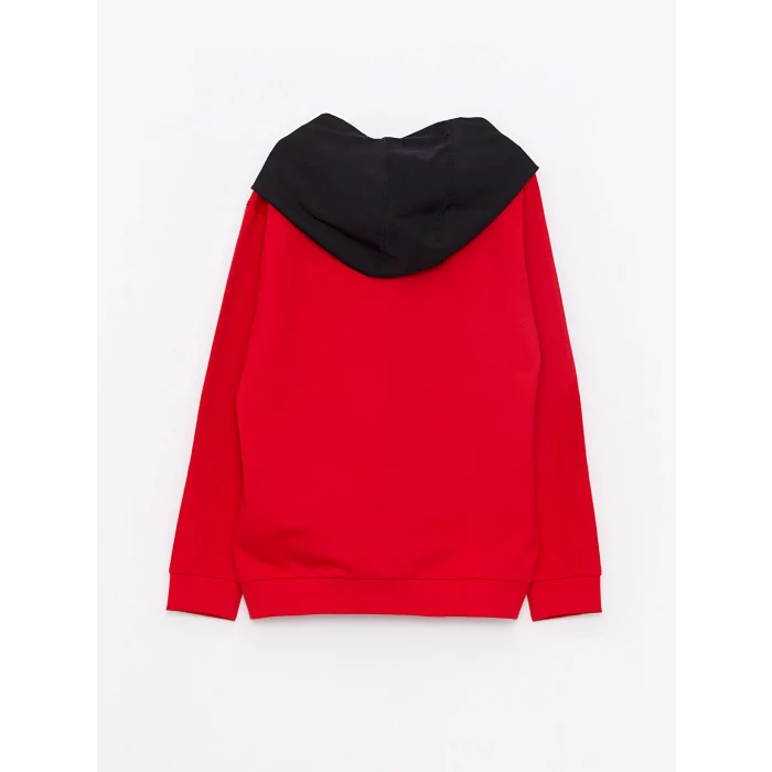 LCW Kids Kırmızı Kapüşonlu Baskılı Uzun Kollu Erkek Çocuk Sweatshirt