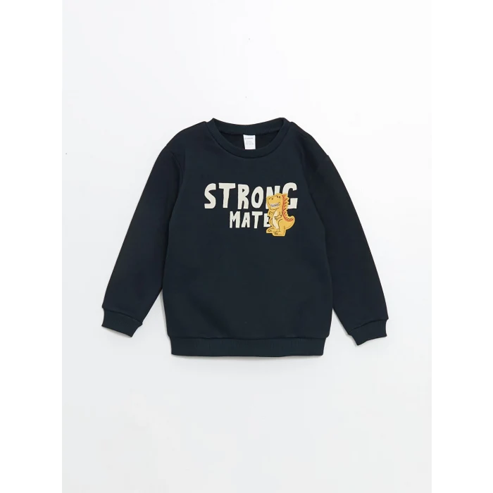 LCW Kids Lacivert Bisiklet Yaka Baskılı Erkek Çocuk Sweatshirt ve Eşofman Alt 2li Takım