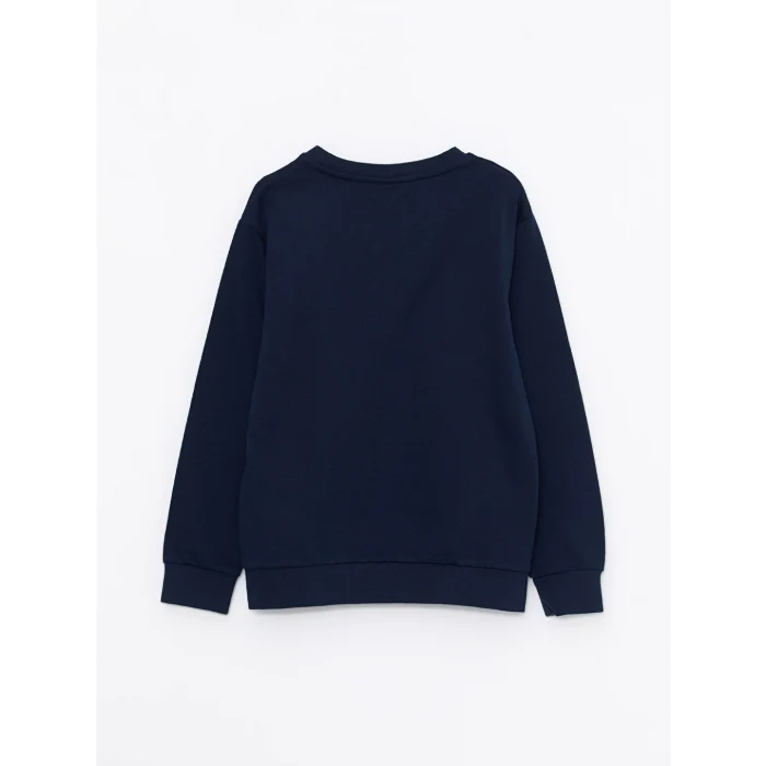 LCW Kids Lacivert Bisiklet Yaka Baskılı Uzun Kollu Erkek Çocuk Sweatshirt