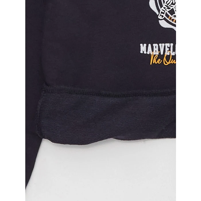 LCW Kids Lacivert Bisiklet Yaka Baskılı Uzun Kollu Erkek Çocuk Sweatshirt