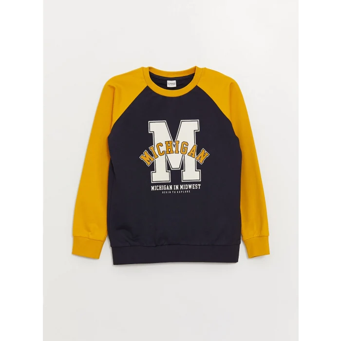 LCW Kids Lacivert Bisiklet Yaka Baskılı Uzun Kollu Erkek Çocuk Sweatshirt ve Eşofman Altı