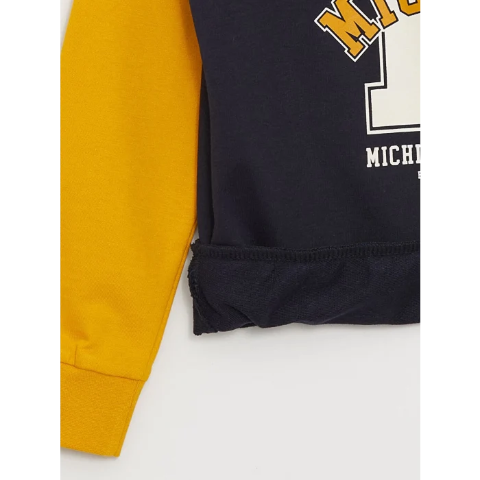 LCW Kids Lacivert Bisiklet Yaka Baskılı Uzun Kollu Erkek Çocuk Sweatshirt ve Eşofman Altı