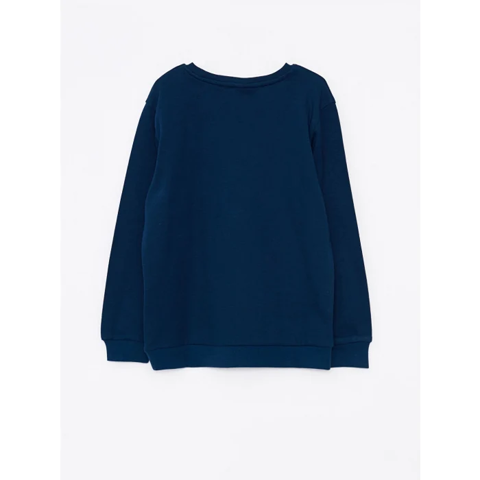 LCW Kids Lacivert Bisiklet Yaka Baskılı Uzun Kollu Erkek Çocuk Tişört