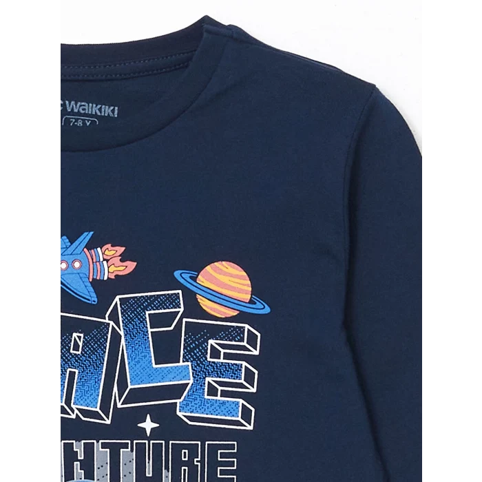 LCW Kids Lacivert Bisiklet Yaka Erkek Çocuk Pijama Takımı