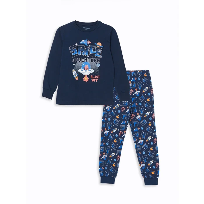 LCW Kids Lacivert Bisiklet Yaka Erkek Çocuk Pijama Takımı
