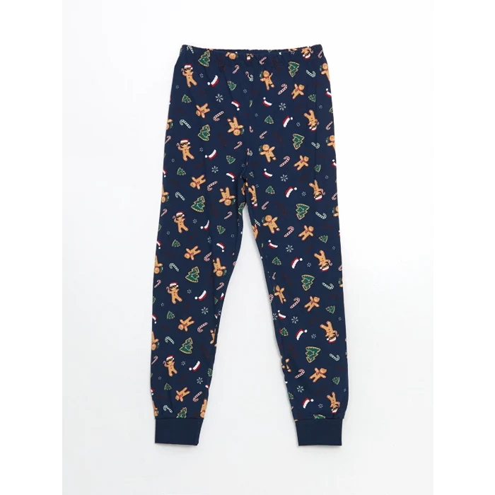 LCW Kids Lacivert Bisiklet Yaka Yılbaşı Temalı Erkek Çocuk Pijama Takımı