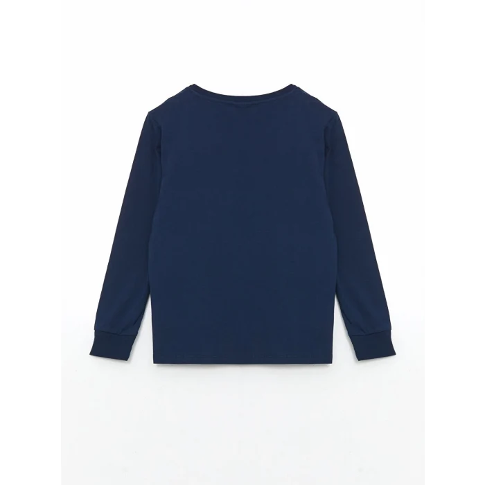 LCW Kids Lacivert Bisiklet Yaka Yılbaşı Temalı Erkek Çocuk Pijama Takımı