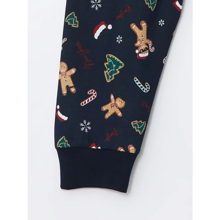 LCW Kids Lacivert Bisiklet Yaka Yılbaşı Temalı Erkek Çocuk Pijama Takımı