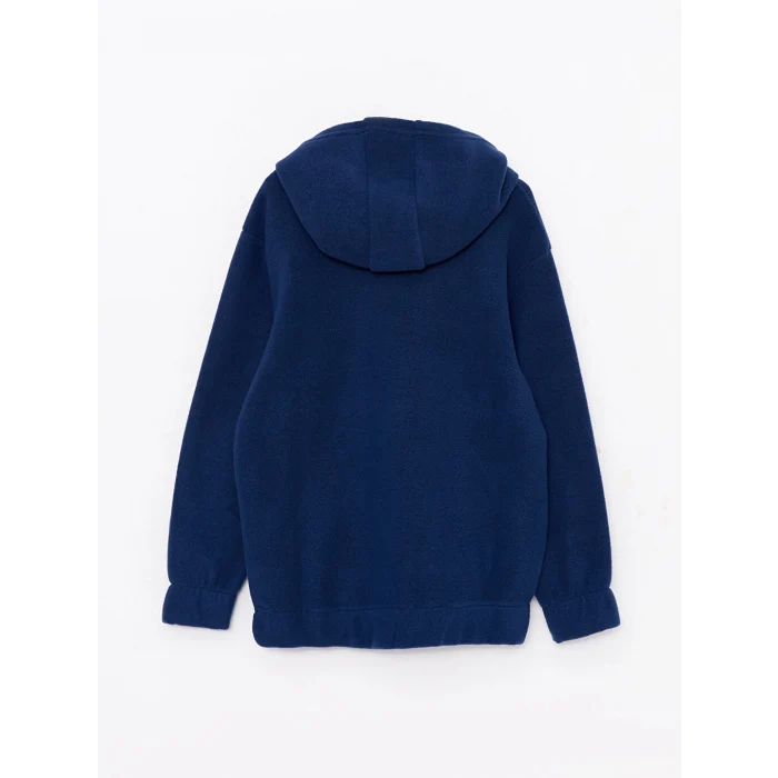 LCW Kids Lacivert Kapüşonlu Nakışlı Uzun Kollu Polar Erkek Çocuk