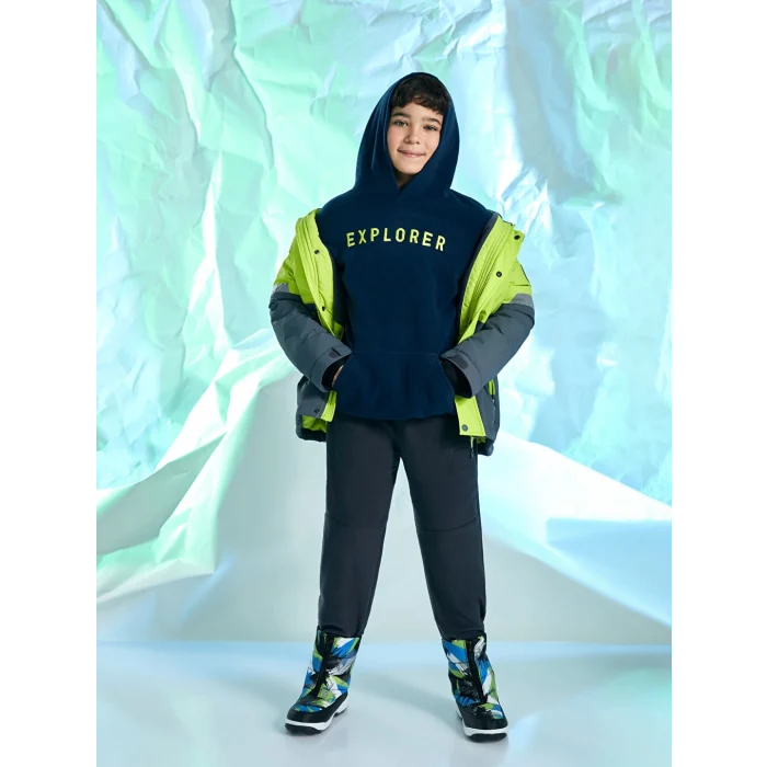 LCW Kids Lacivert Kapüşonlu Nakışlı Uzun Kollu Polar Erkek Çocuk