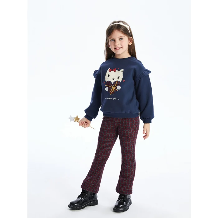 LCW Kids Lacivert Nakışlı Kız Çocuk Sweatshirt ve Tayt 2li
