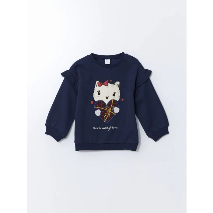 LCW Kids Lacivert Nakışlı Kız Çocuk Sweatshirt ve Tayt 2li