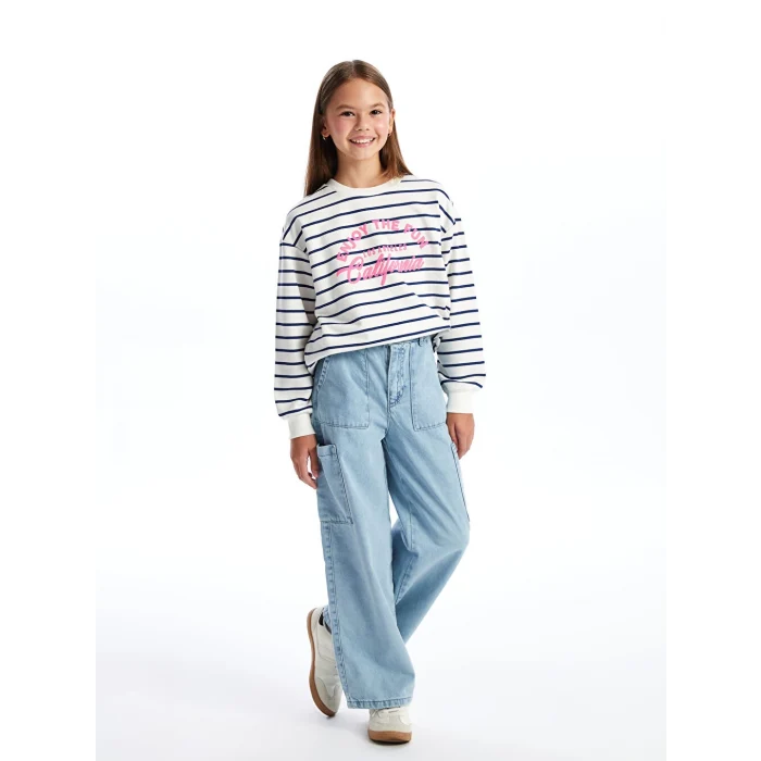 LCW Kids Mavi Beli Ayarlanabilir Lastikli Kız Çocuk Jean Pantolon