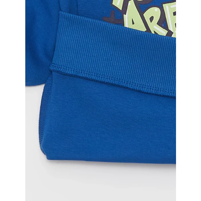 LCW Kids Mavi Bisiklet Yaka Baskılı Uzun Kollu Erkek Çocuk Tişört