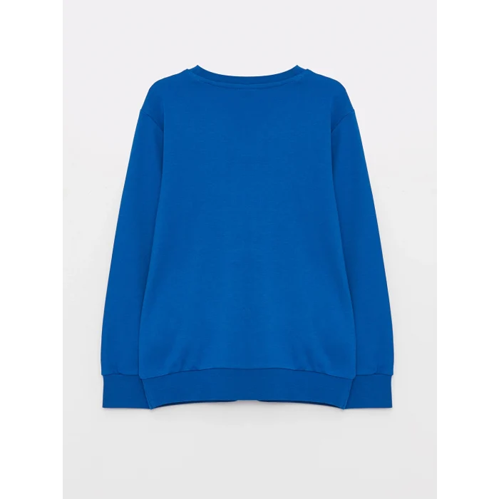 LCW Kids Mavi Bisiklet Yaka Baskılı Uzun Kollu Erkek Çocuk Tişört