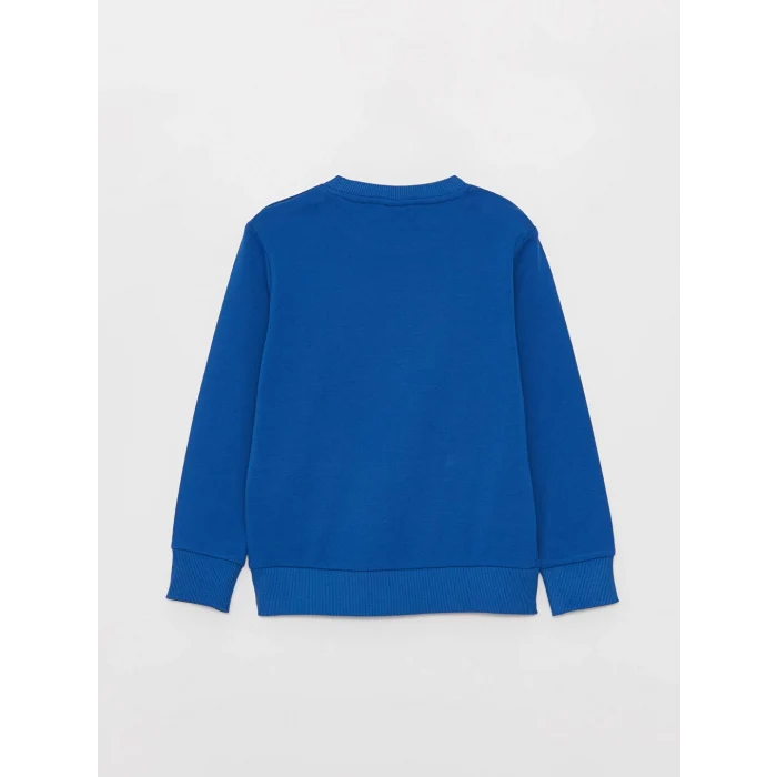 LCW Kids Mavi Bisiklet Yaka Baskılı Uzun Kollu Erkek Çocuk Tişört