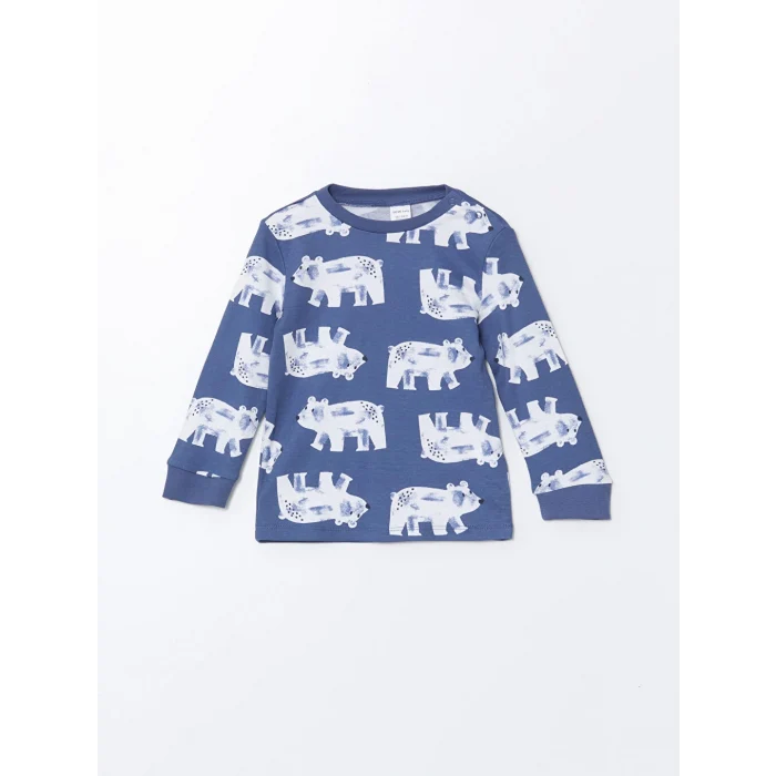 LCW Kids Mavi Bisiklet Yaka Erkek Çocuk Pijama Takımı