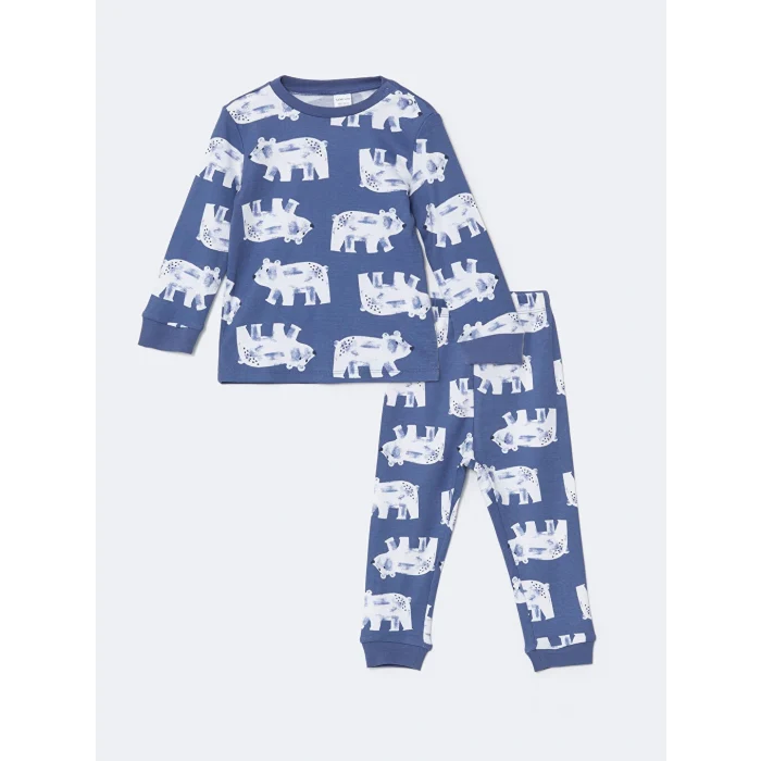 LCW Kids Mavi Bisiklet Yaka Erkek Çocuk Pijama Takımı